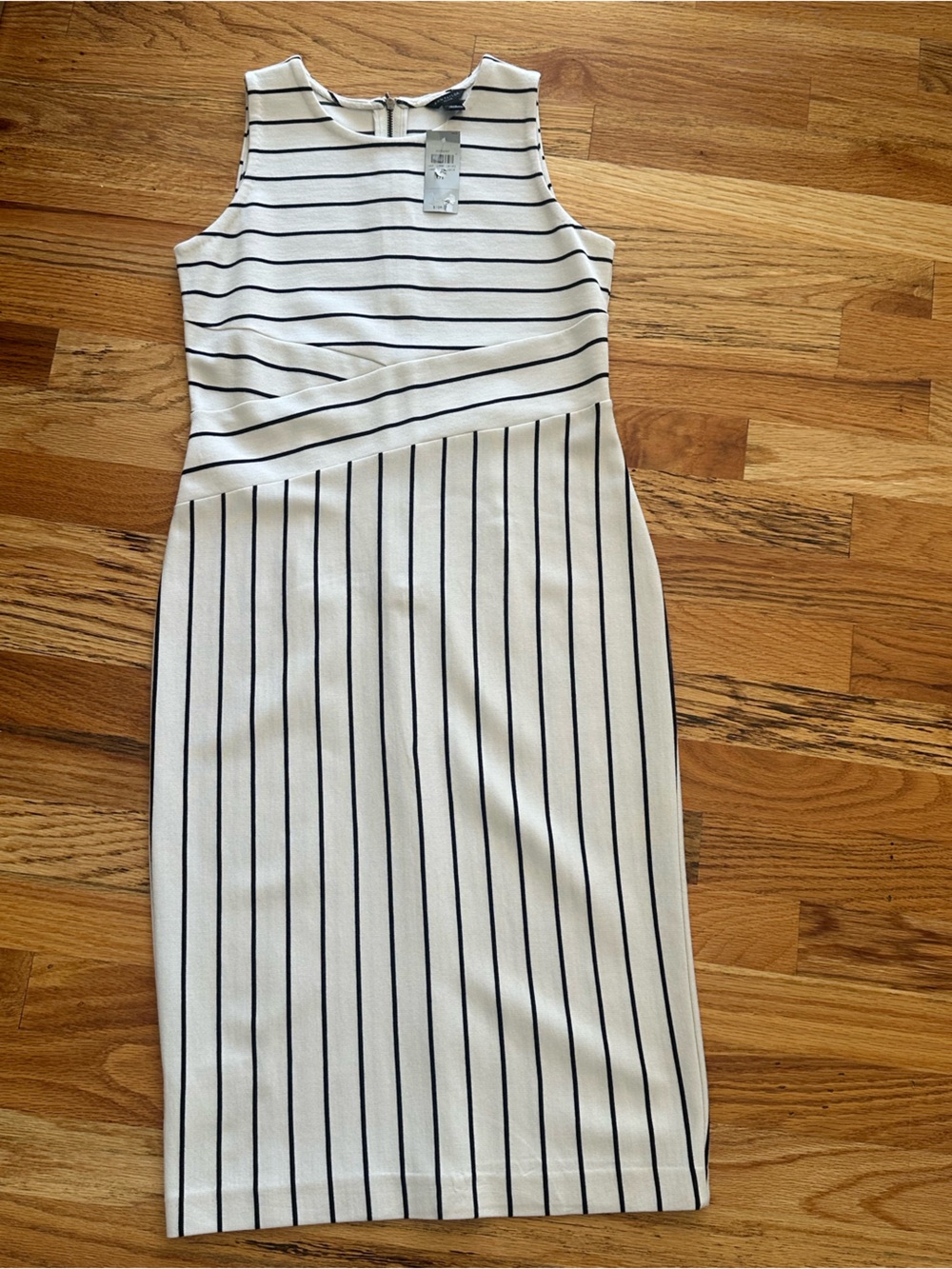 NWT Ann Taylor Sleeveless White Dress with Black Pinstripes